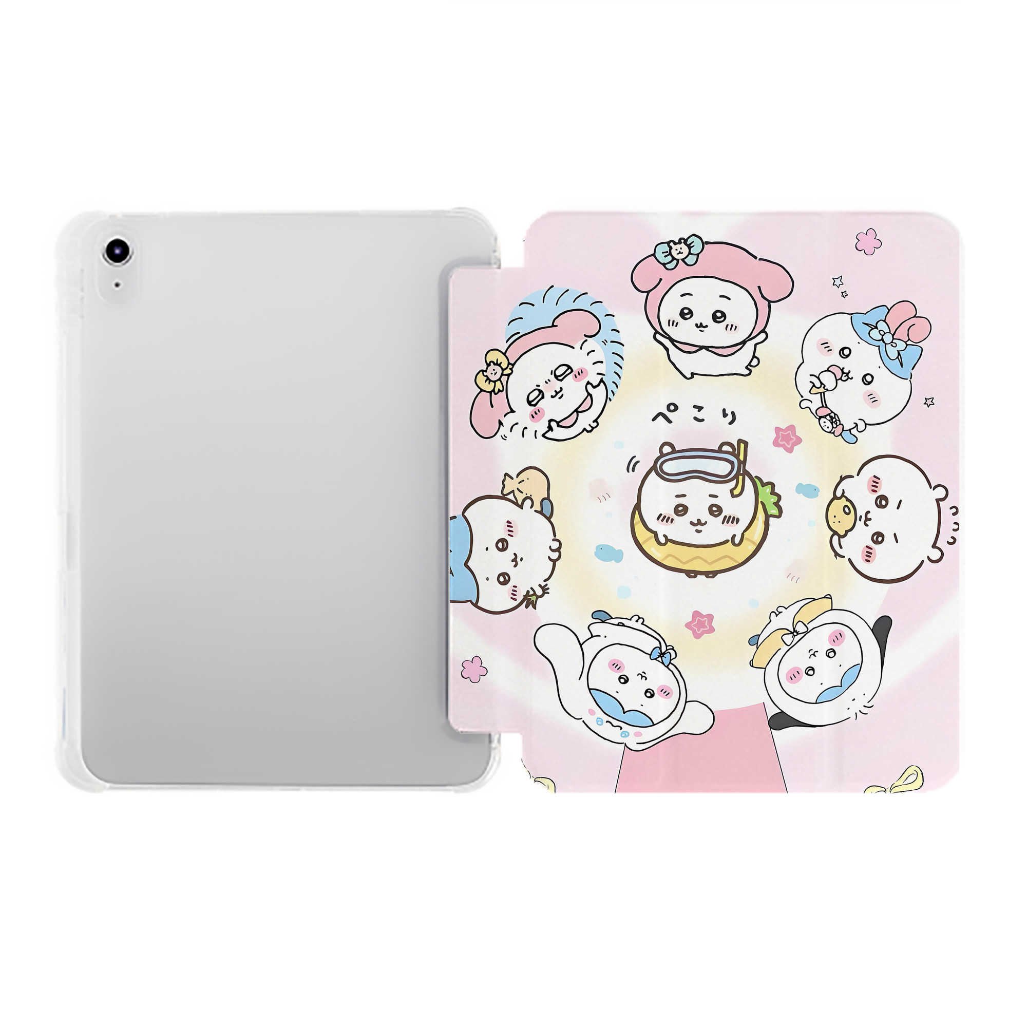 （画像用） ちいかわ Chii-kawa IPad ケース ペン収納付き 三つ折りスタンド PUレザー×シリコン 対応機種9.5/10.5/10.9インチ